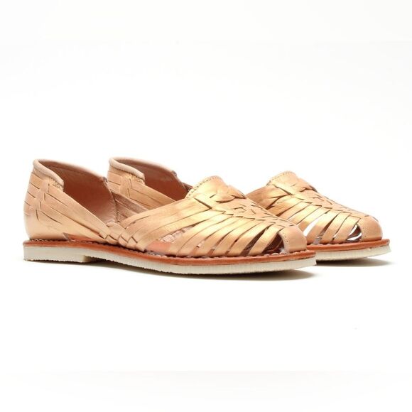 Bottomless Shimmery Cali Woven Leather Huarache Peep Toe Flats - Picture 1 of 11